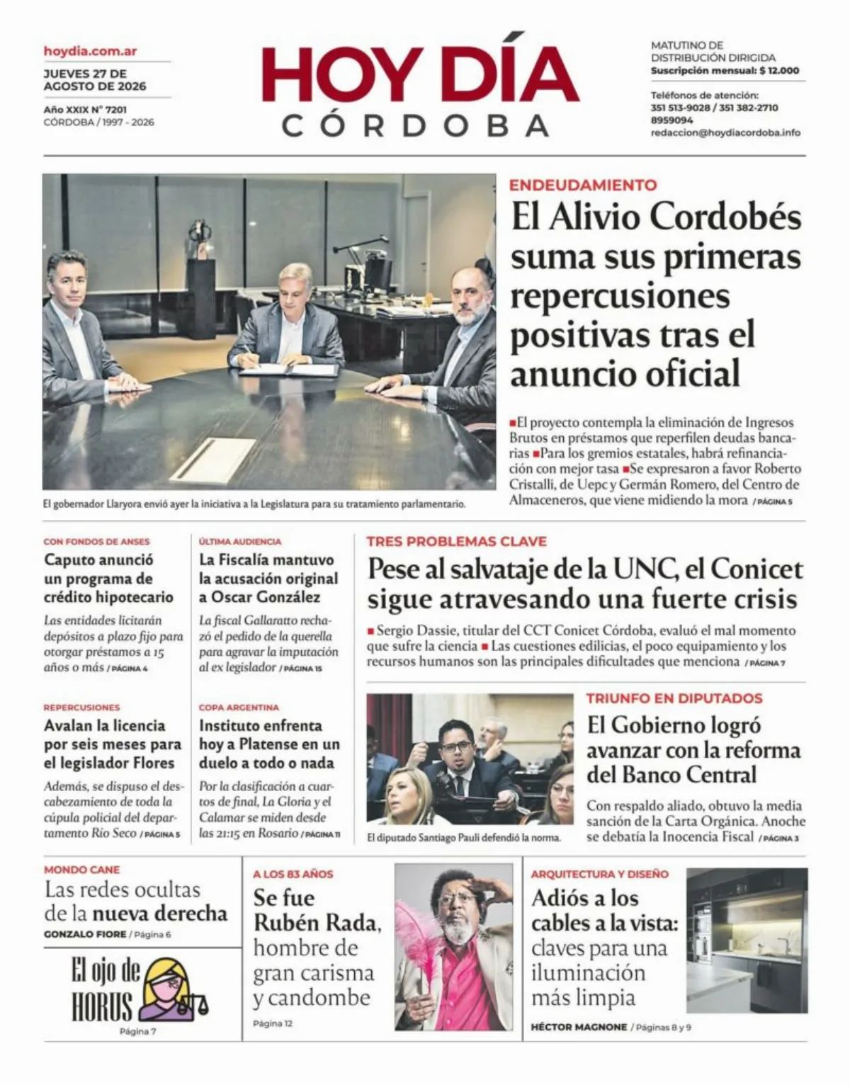 Tapa del Día: Edición impresa del jueves 27 de agosto de 2026